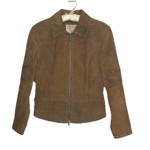 Cripple Creek Women Small Brown Suede Leather Jacket Studded Western Rare Beauty